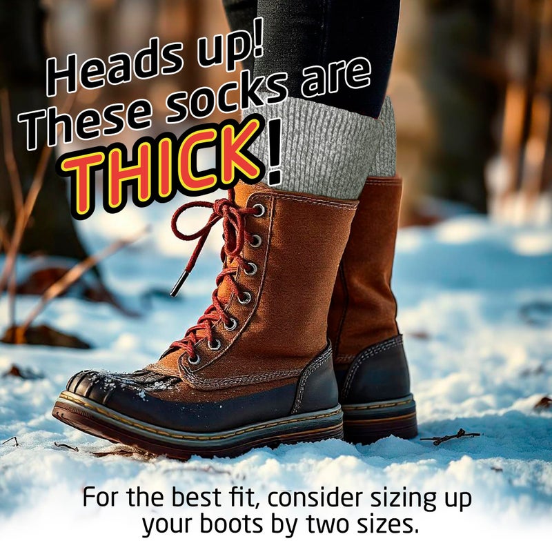 HOT FEET Thermal Socks For Women for Cold Weather â€“ Thick Warm Winter Hiking Heat Insulated Socks, Womenâ€™s sizes 4â€“10.5, 2 PACK, Black/Gray Marl - Image 2